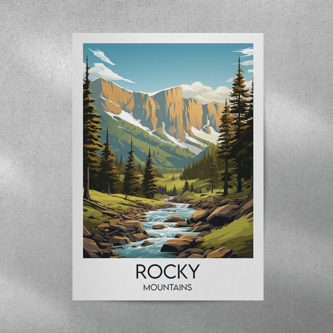 Rocky Mountains Alpine Stream Pines Golden Peaks Travel Poster - Image 4
