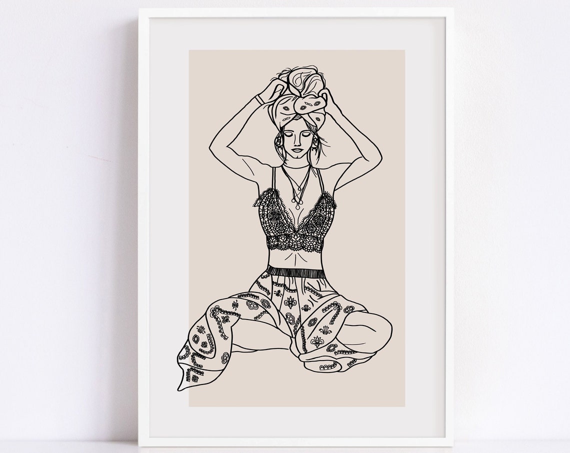 Bohemian Girl Getting Ready For The Day Female Illustration Print Beauty Routine