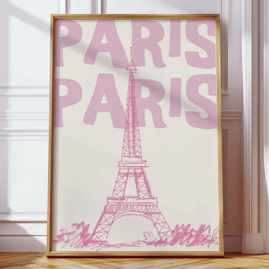 Paris Pink Eiffel Tower Travel Poster, Minimalist