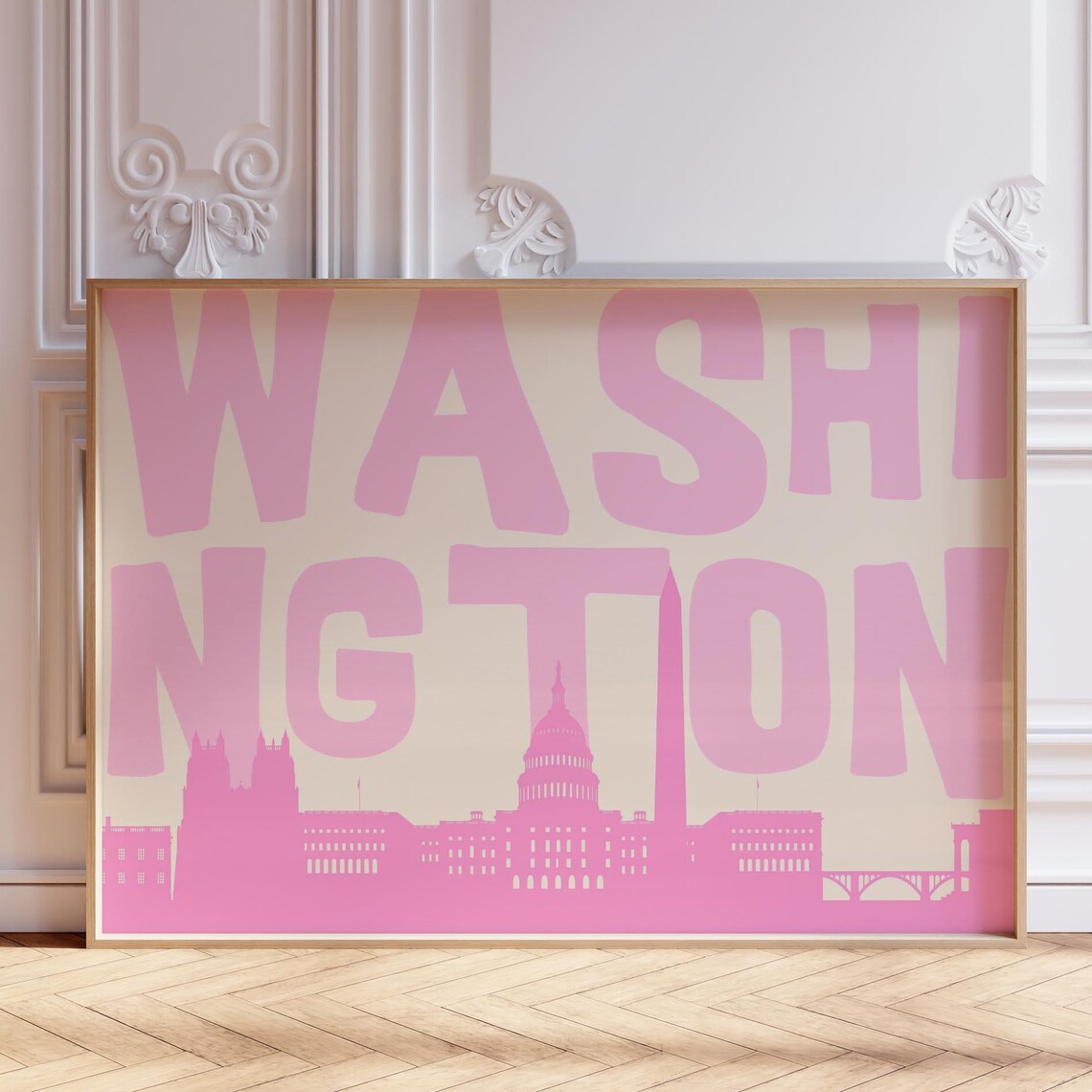 Pink Retro Washington DC Capitol Monument Skyline Graphic City Poster