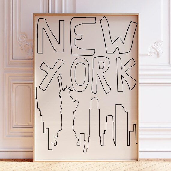 New York City Skyline Hand Drawn Black Outline Minimalist Poster