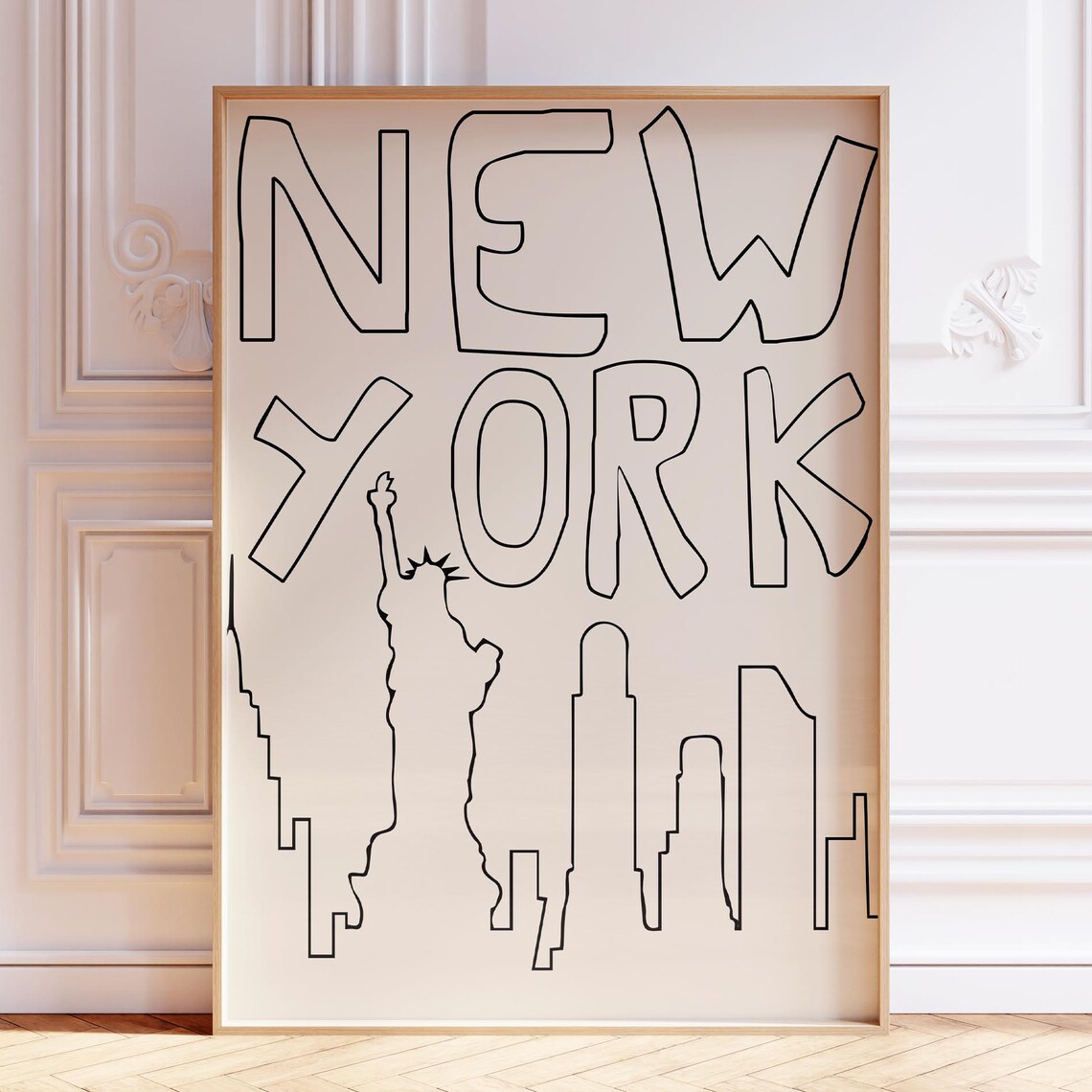 New York City Skyline Hand Drawn Black Outline Minimalist Poster