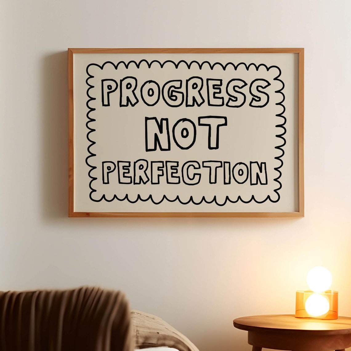 Progress Not Perfection Motivational Quote Scallop Border Poster