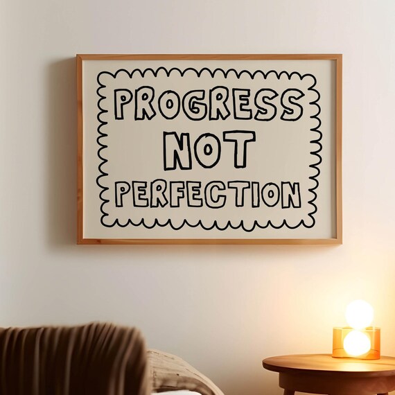 Progress Not Perfection Print Trendy Horizontal Wall Art Trendy Bedroom Decor Cute Quote Art Aesthetic Bedroom Decor Wall Art