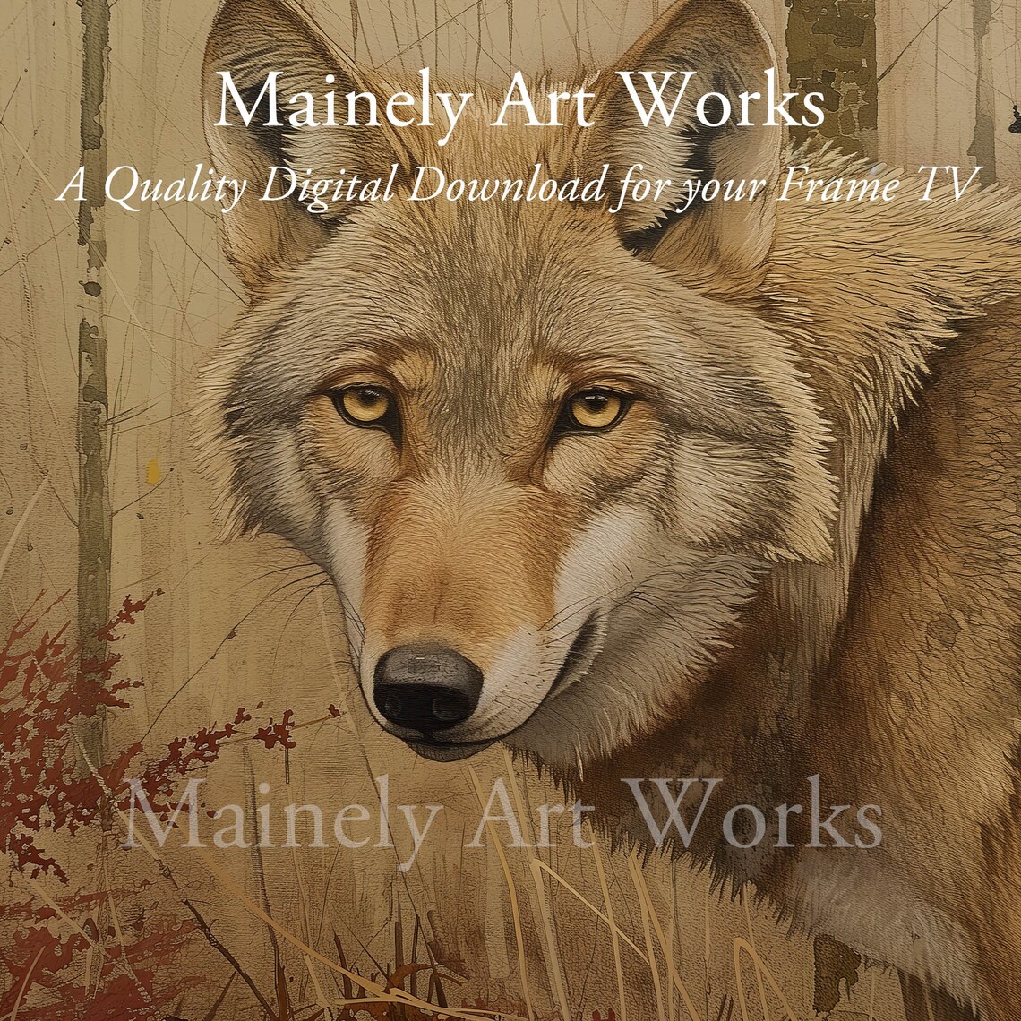 Realistic Wolf Peering From Behind Tree Autumn Woods Wildlife Wall Art Print - Image 3