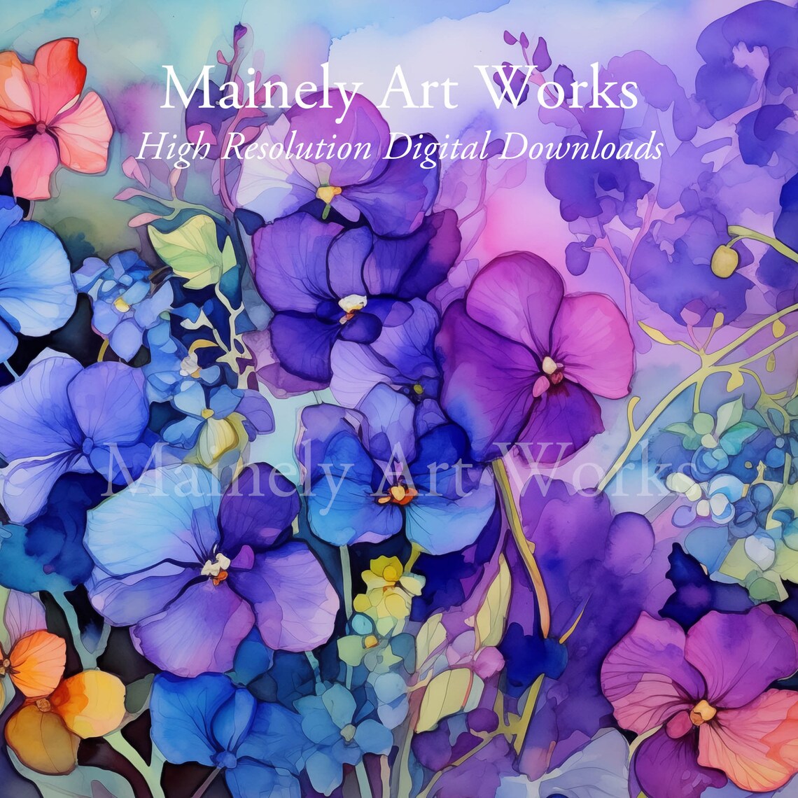 Vibrant Purple Violet Pansy Watercolor Floral Bouquet Poster - Image 3