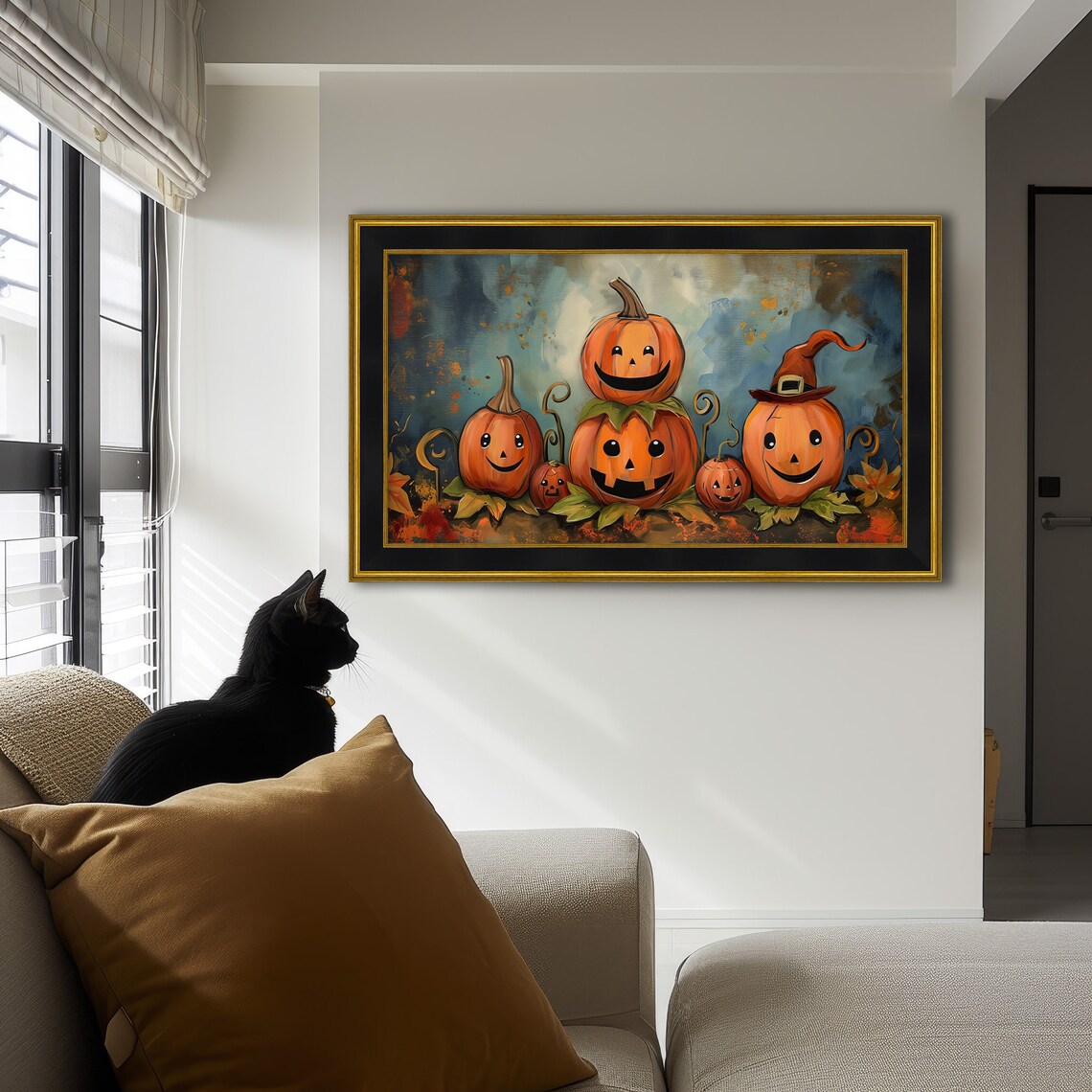 Whimsical Smiling Pumpkins Group Cute Jack O Lanterns Halloween Wall Art Print - Image 2
