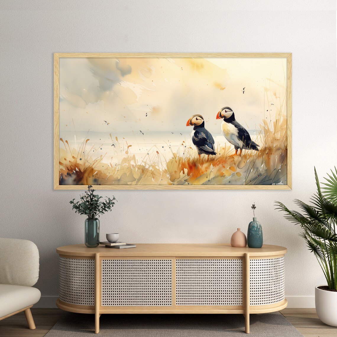 Seascape Puffin Art For Frame TV, Coastal Decor - Image 2