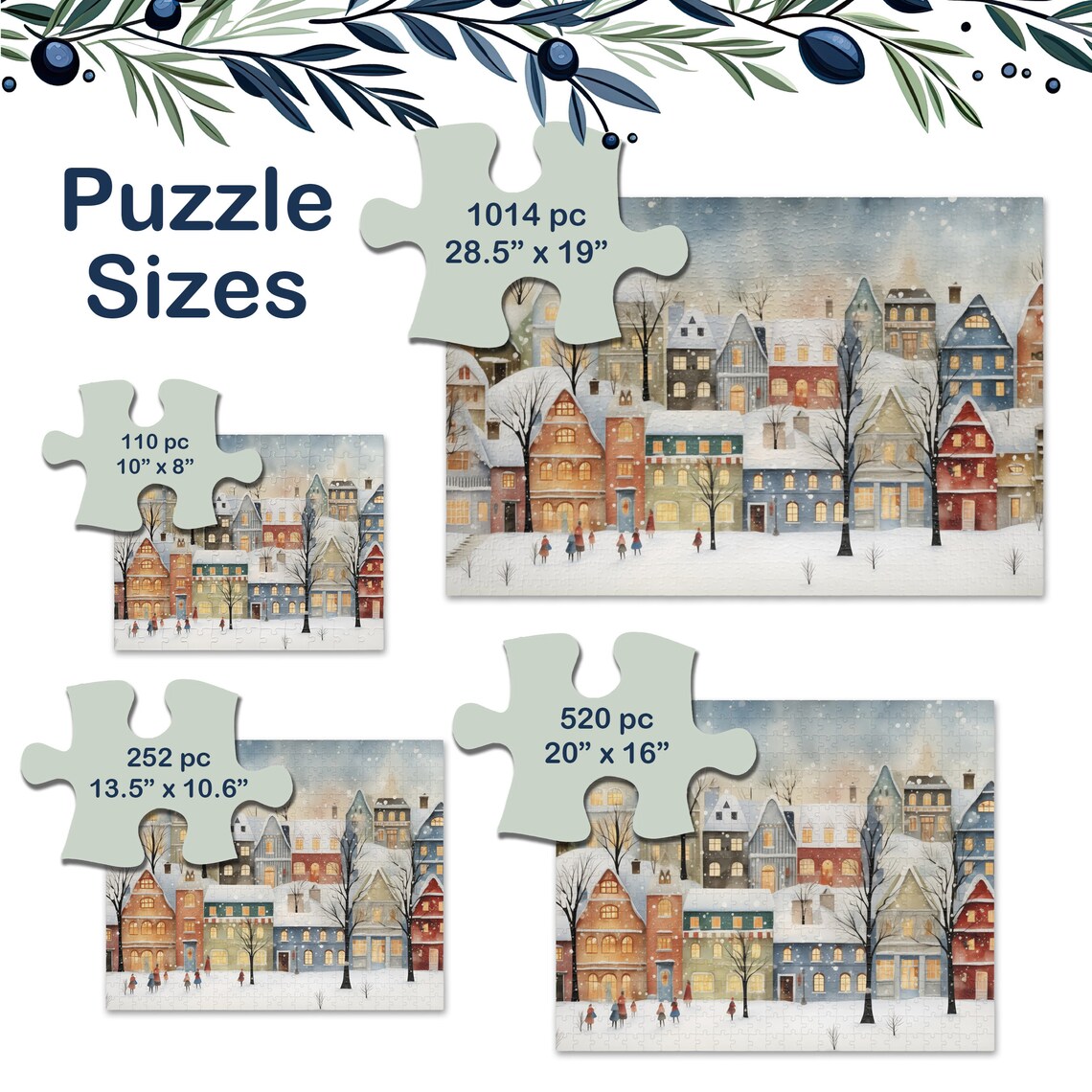 Winter Scene Village Houses Folk Art Jigsaw Puzzle - Image 3