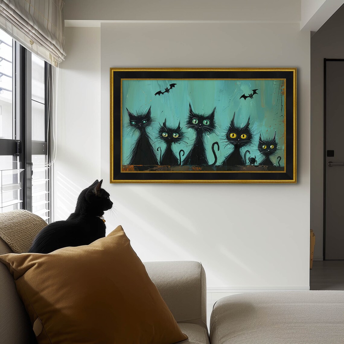 Halloween Black Cats Whimsical Holiday Art Print - Image 2
