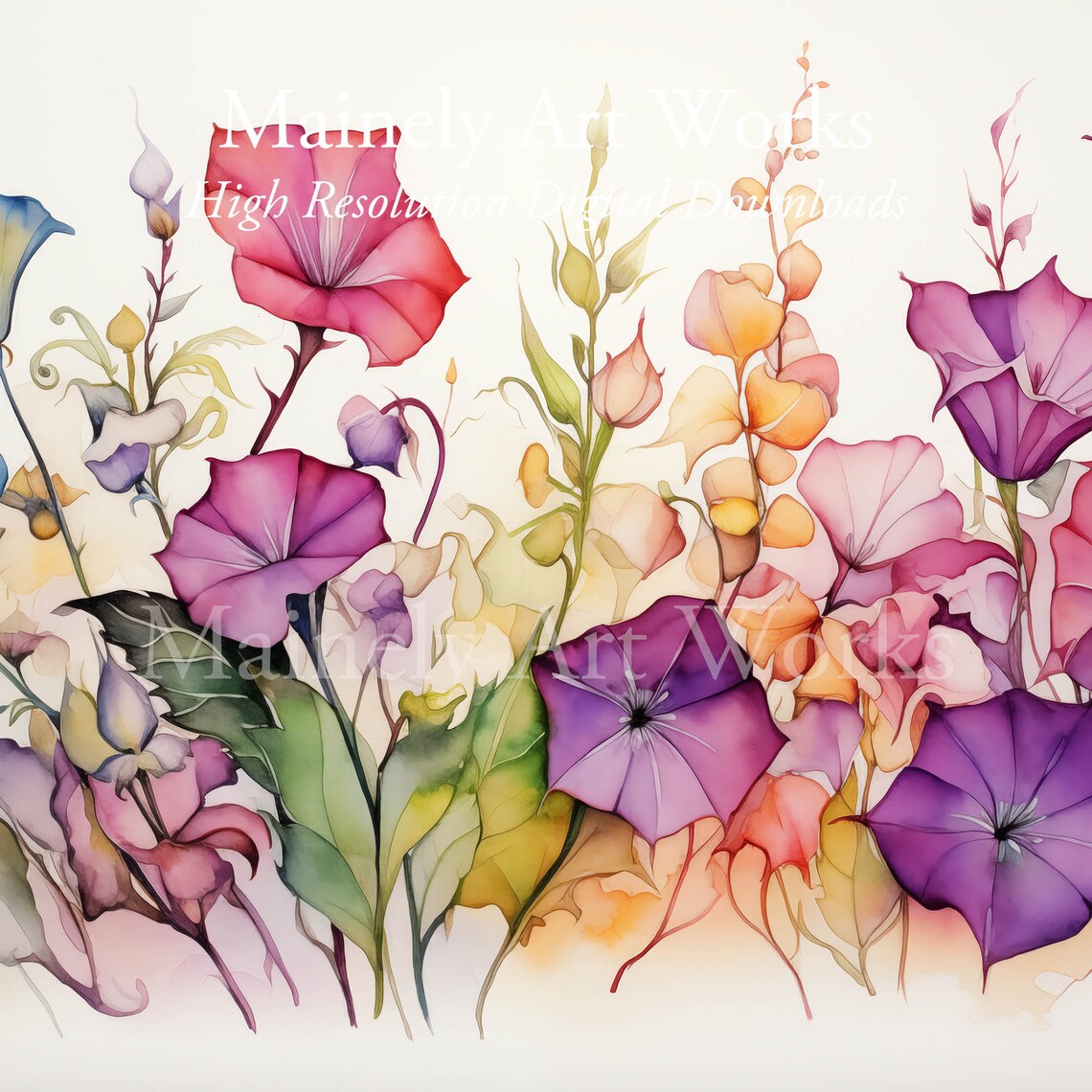 Purple Pink Morning Glory Wildflower Meadow Watercolor Poster - Image 3
