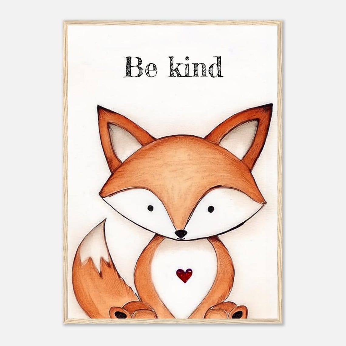 Be Kind Cute Fox With Red Heart Nursery Kids Room Art Poster - Image 2