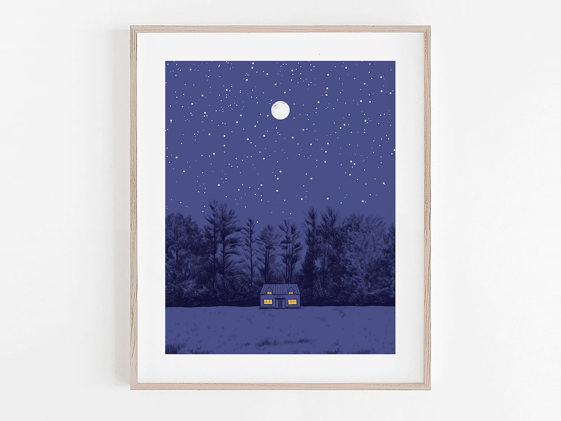 Vermont Night Sky Minimalist Stars Moon Art Print