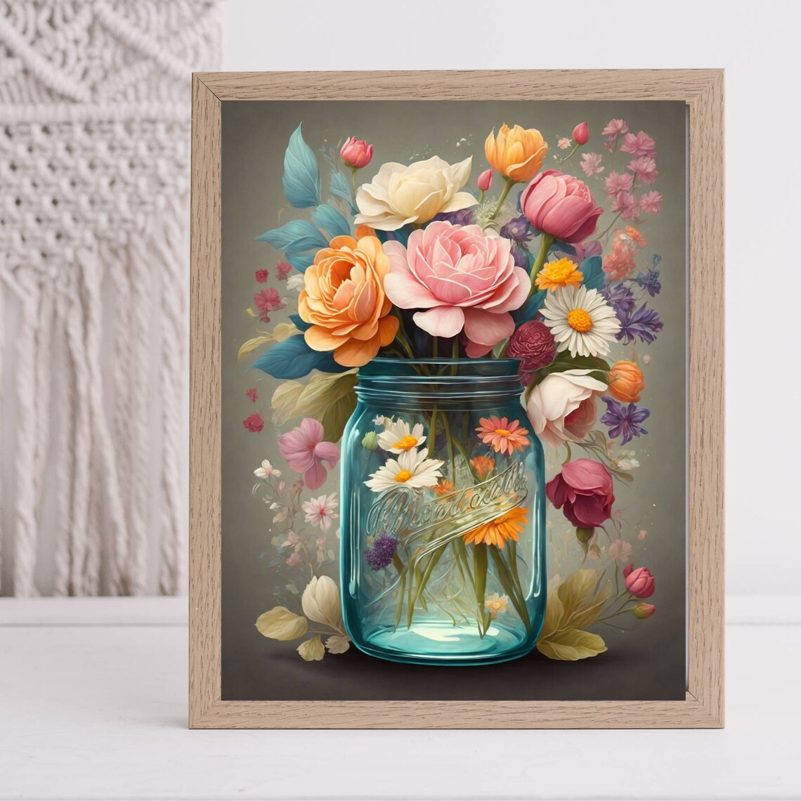 Whimsical Flowers in a Mason Jar, Floral Art Print - Image 3
