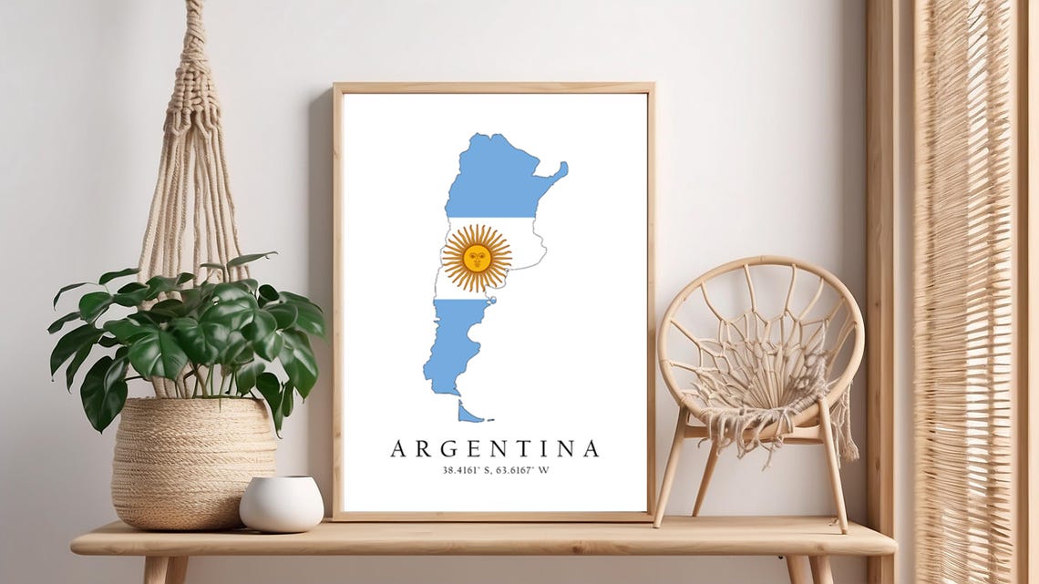 Argentina Map Flag Sun Of May Latitude Longitude Coordinates Poster