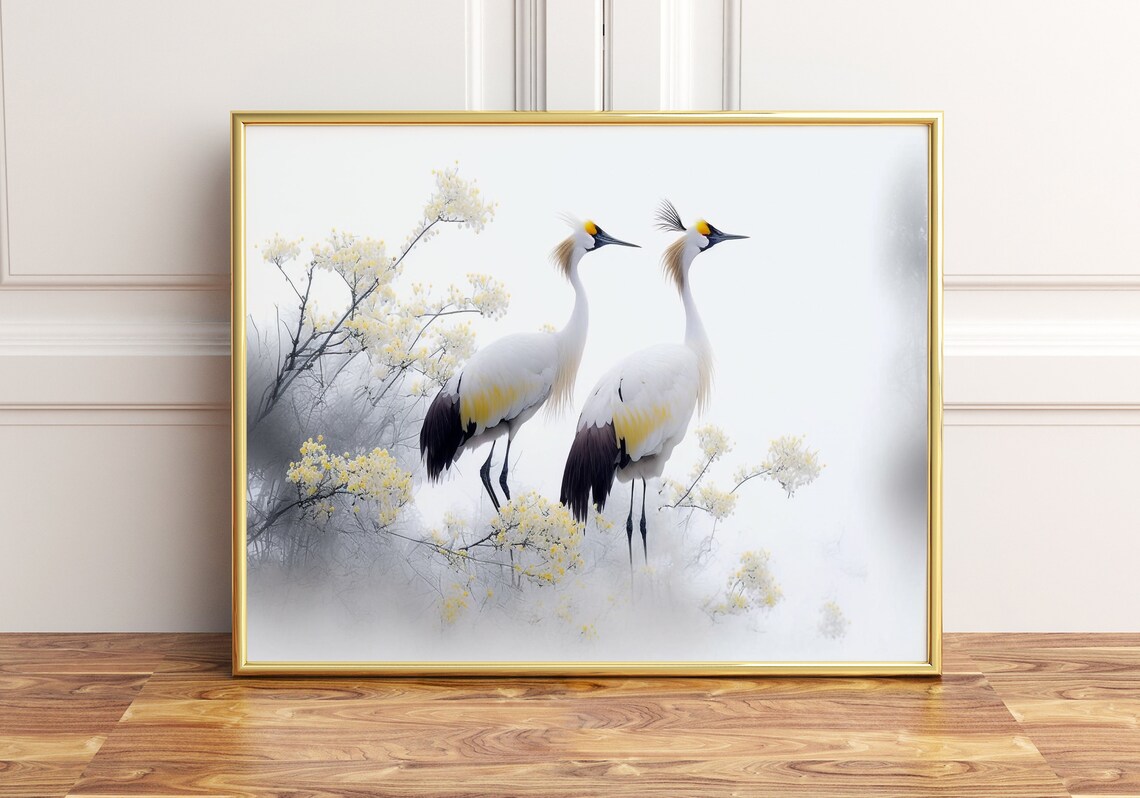 Japanese Cranes Art Poster, Asian Home Decor