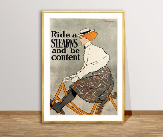 Ride A Stearns And Be Content Vintage Bicycle Poster By Edward Penfield Bicycle Lovers Sport Artwork Retro Poster