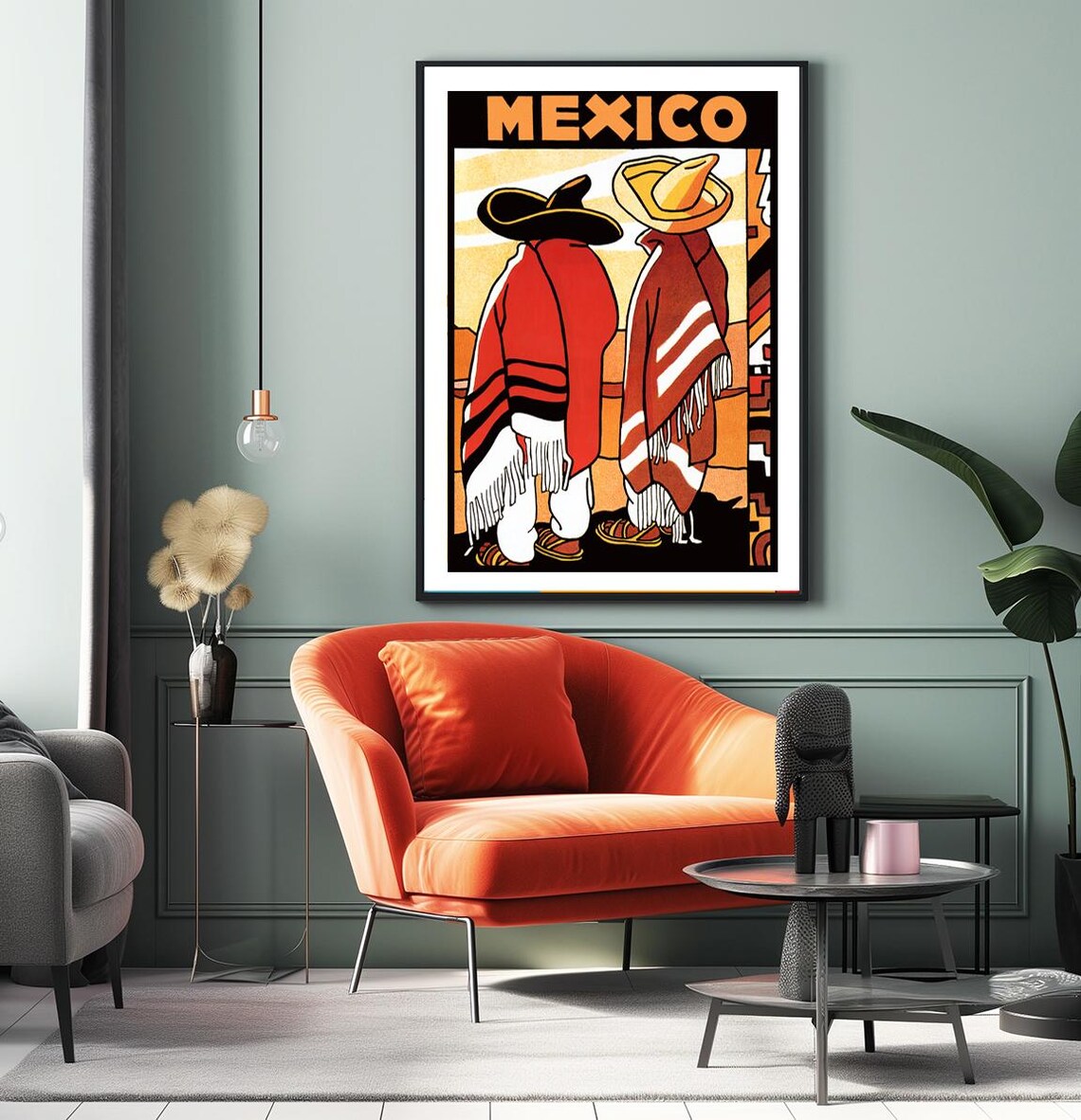 Mexico Sombreros Sunset Two Figures Vintage Mexican Travel Poster - Image 2