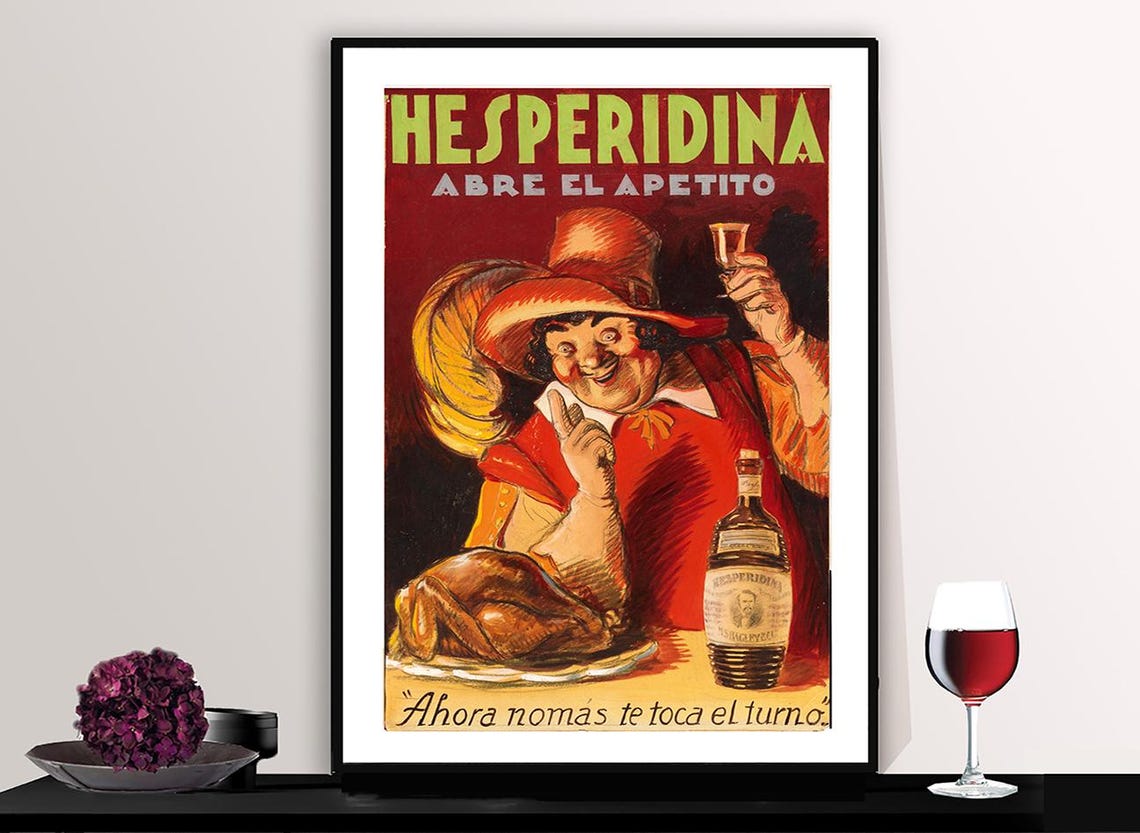 Hesperidina Abre el Apetito Jolly Man Vintage Spanish Liqueur Poster
