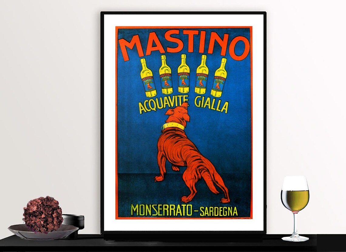 Mastino Acquavite Gialla Red Dog Sardinia Vintage Advertising Poster - Image 2