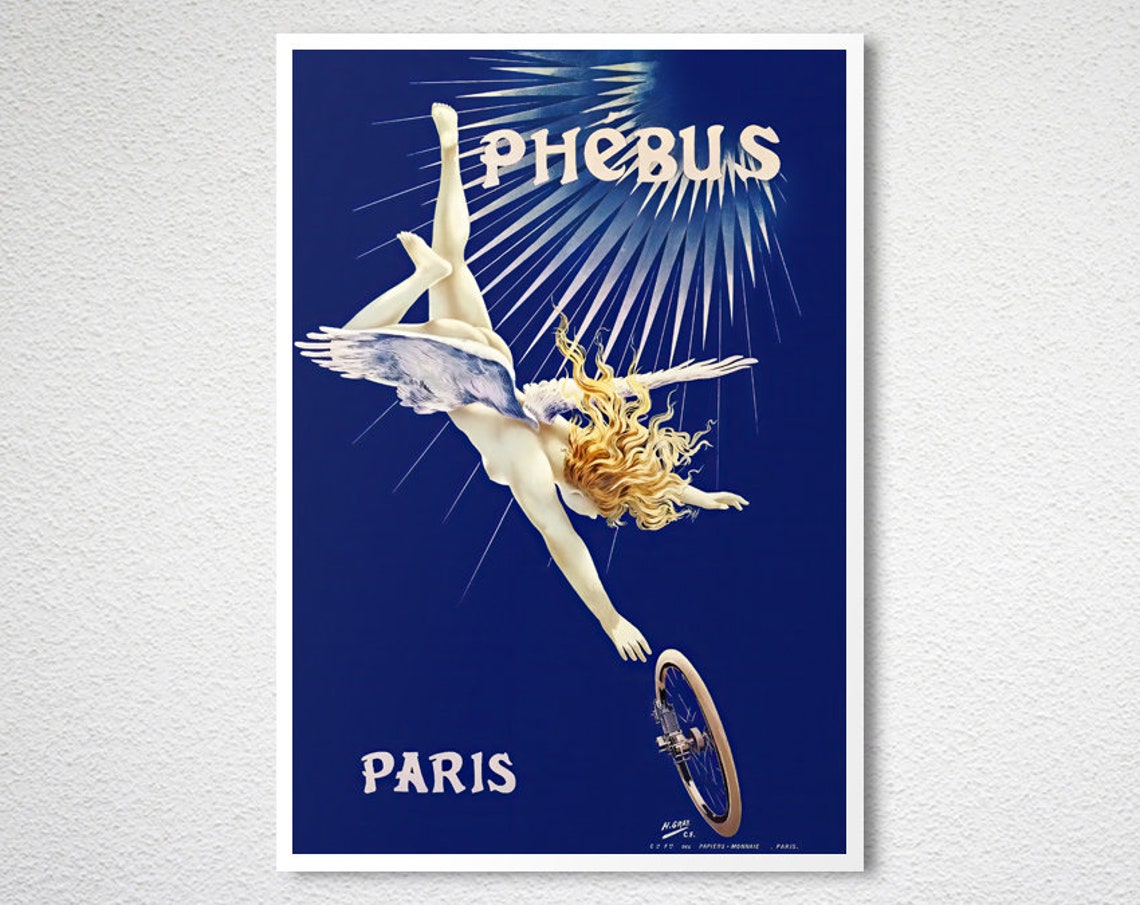 Phebus Paris Winged Angel Bicycle Wheel Vintage Cycle Ad Poster - Image 2