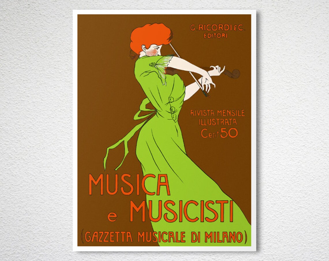 Musica e Musicisti Vintage Italian Violin Magazine Milano Art Poster - Image 2