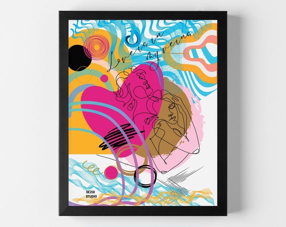 Love Wall Art Poster Inspirational Quotes Print Contemporary Abstract Line Is In My Veins