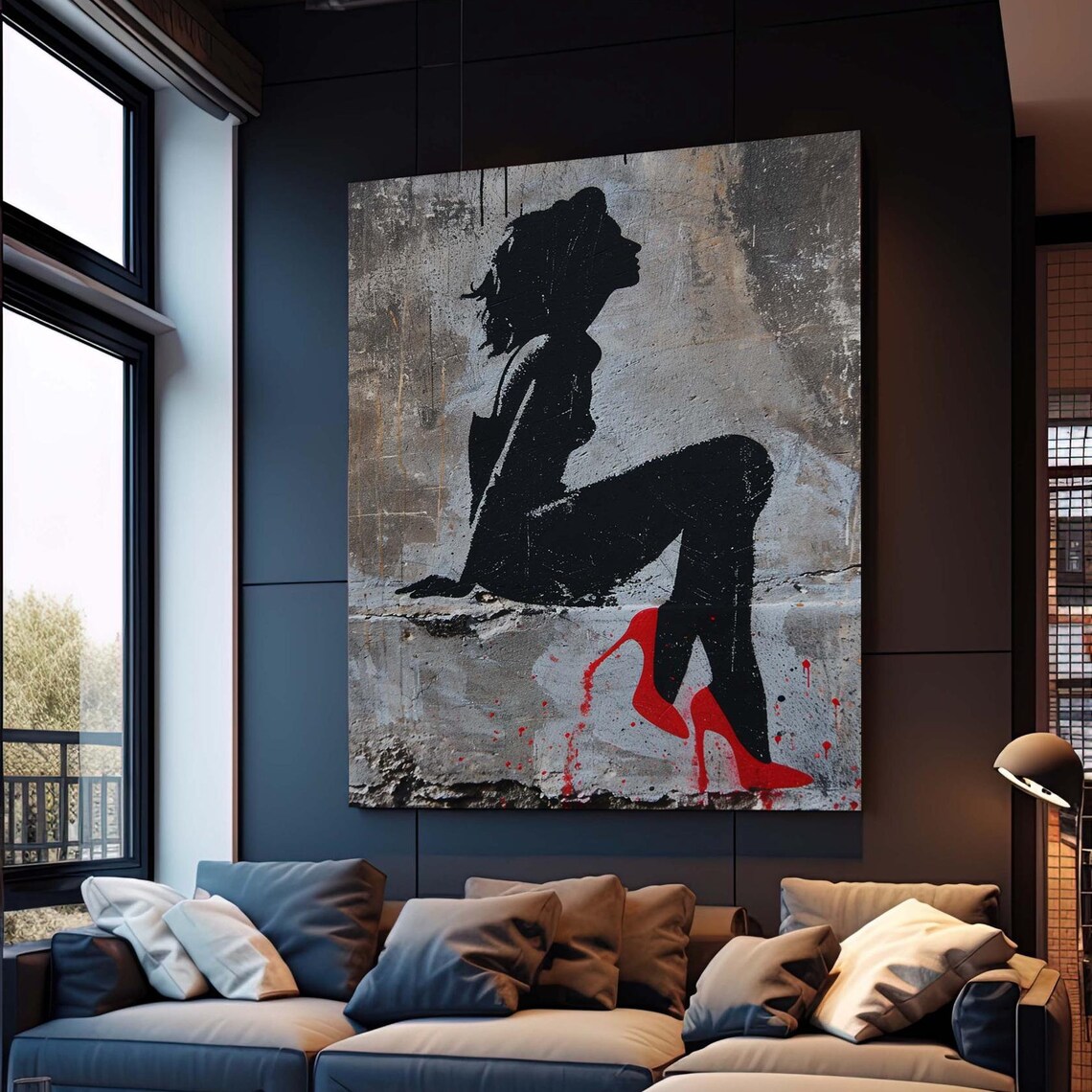 Street Art Woman Silhouette in Red Heels Urban Graffiti Art Poster
