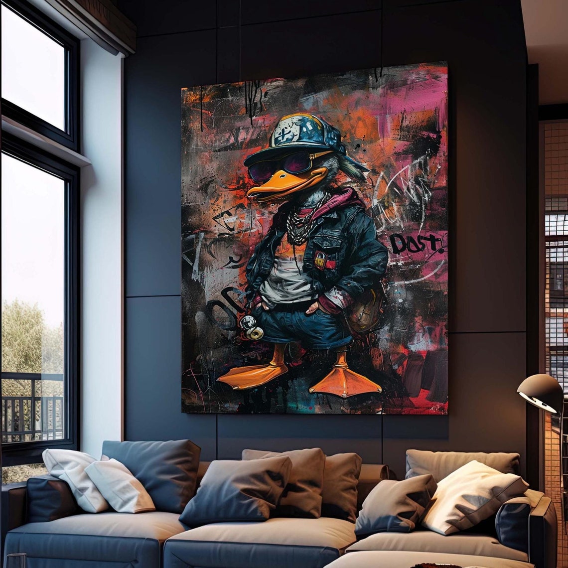 Street Style Graffiti Duck Hipster Urban Denim Jacket Art Poster