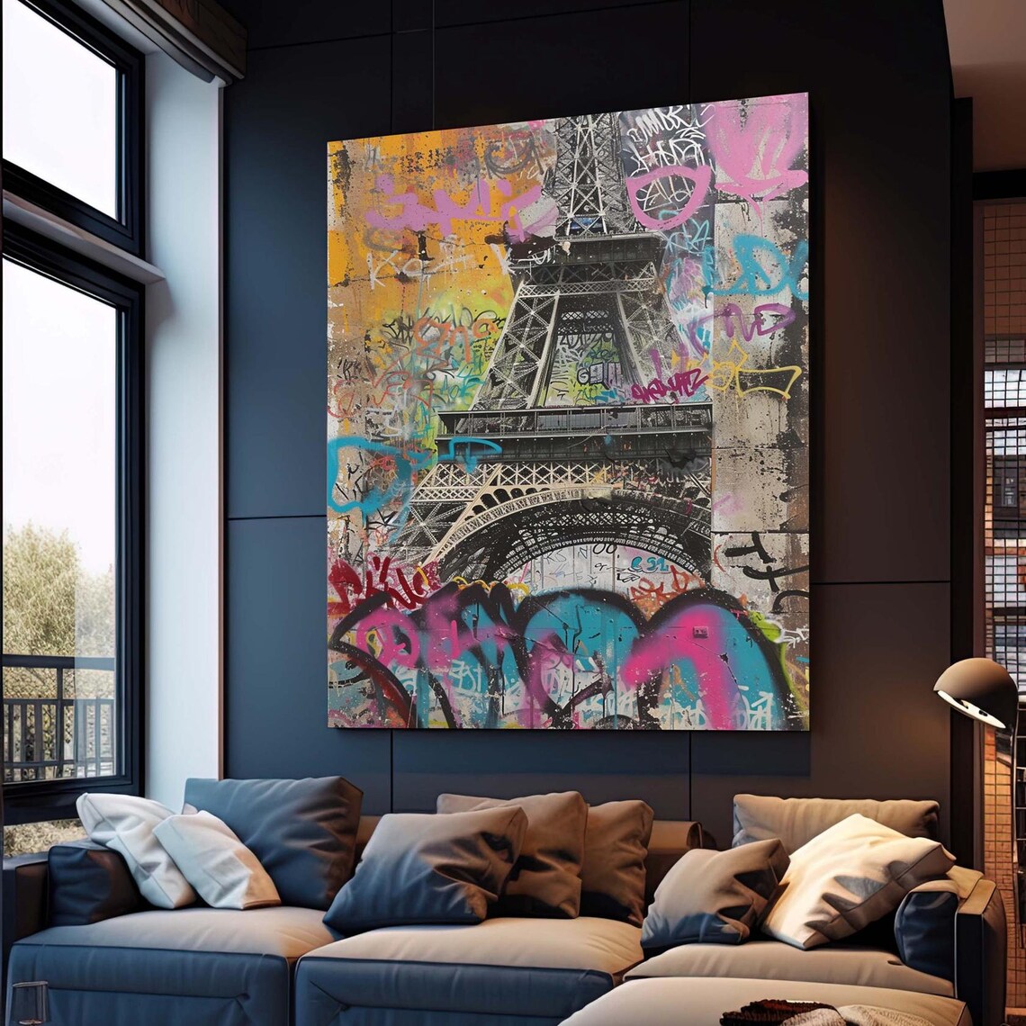 Eiffel Tower Paris Graffiti Street Art Colorful Urban Decor Poster