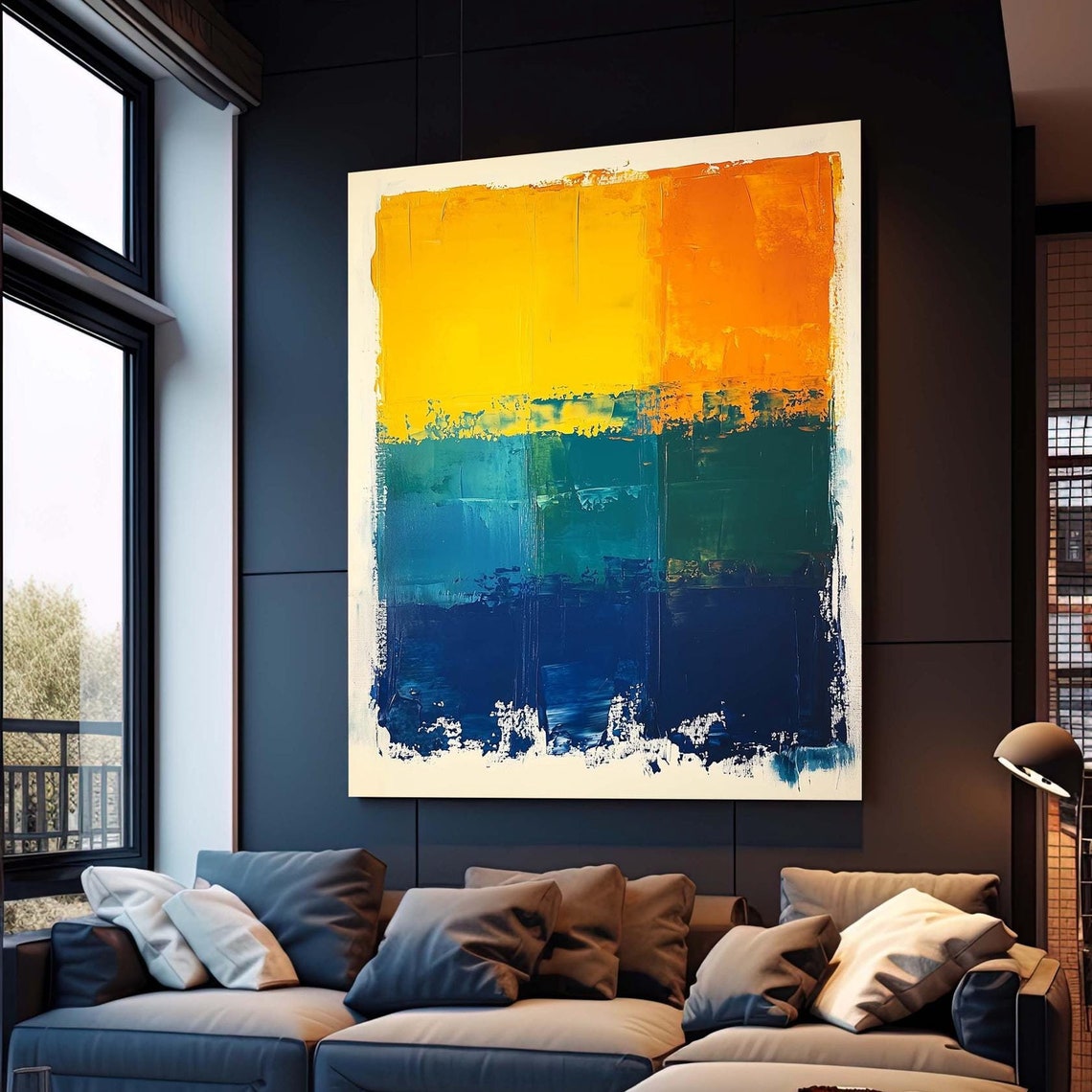Mark Rothko Inspired Yellow Orange Teal Abstract Color Block Print