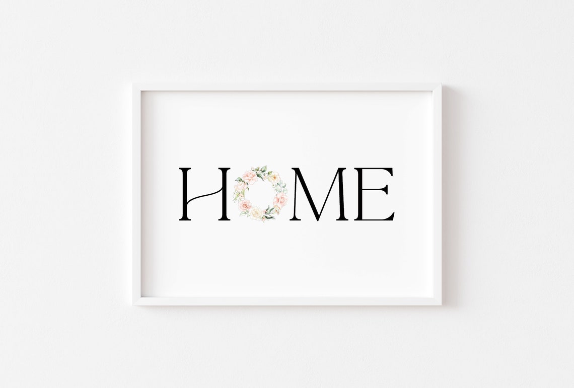 HOME Floral Wreath Word Art Minimalist Botanical Home Decor Poster