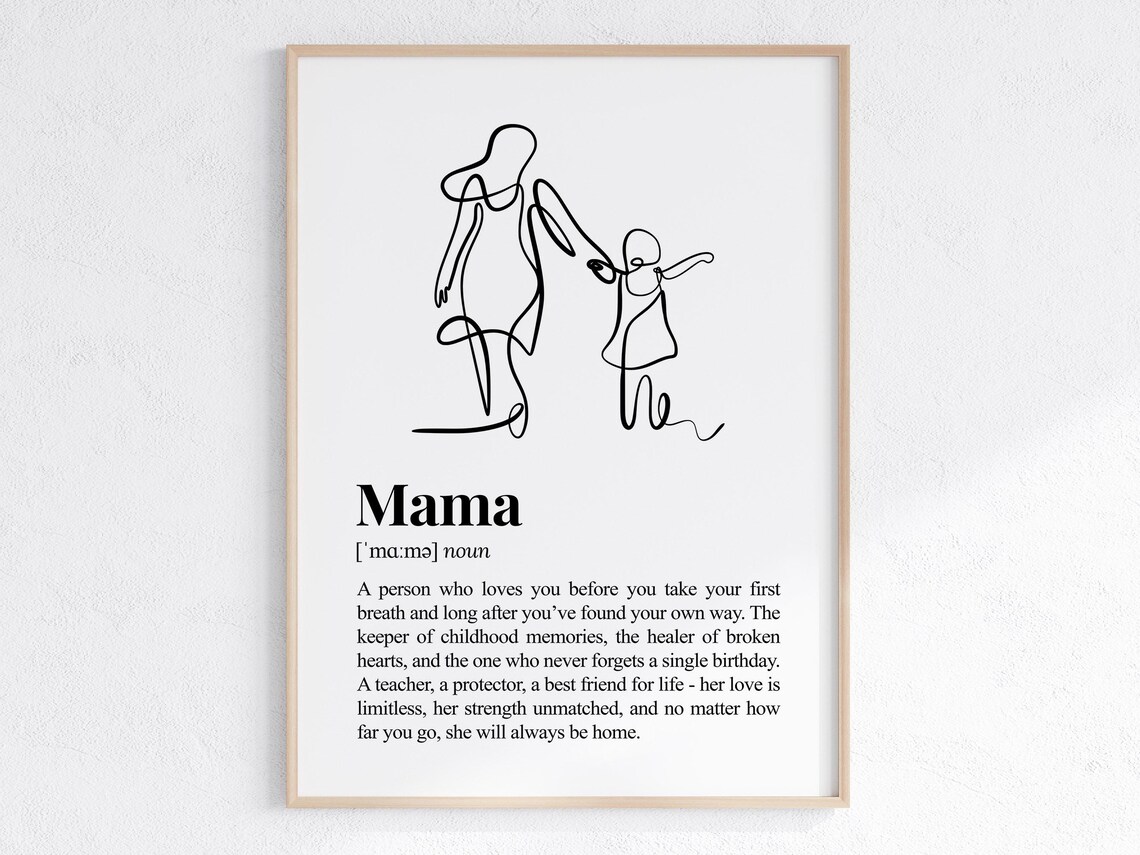 Mama Definition Line Art Mother Child Tender Mothers Day Poster