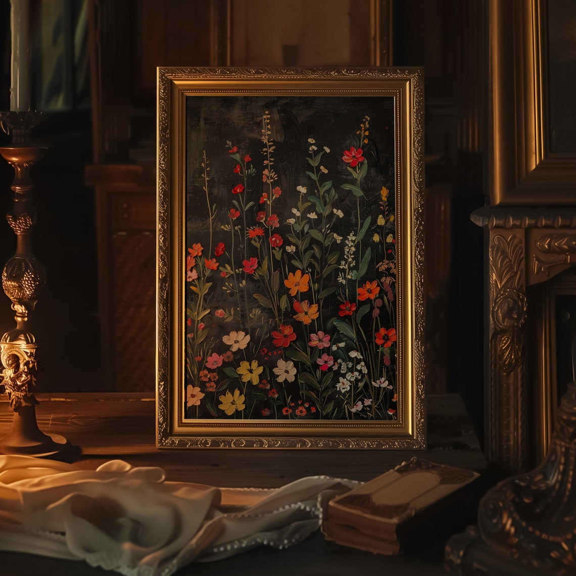 Vintage Moody Dark Flower Print Dark Academia Botanical Wall Art Floral Still Life Wildflower Oil Painting Cottagecore Art Print - Image 3