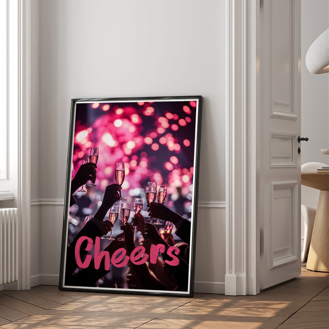 Cheers Champagne Toast Pink Bokeh Celebration Party Quote Poster - Image 2
