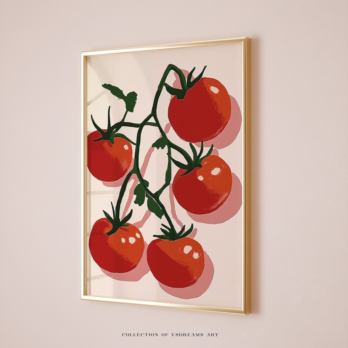 Red Tomatoes Branch Bold Kitchen Illustration Modern Art Poster