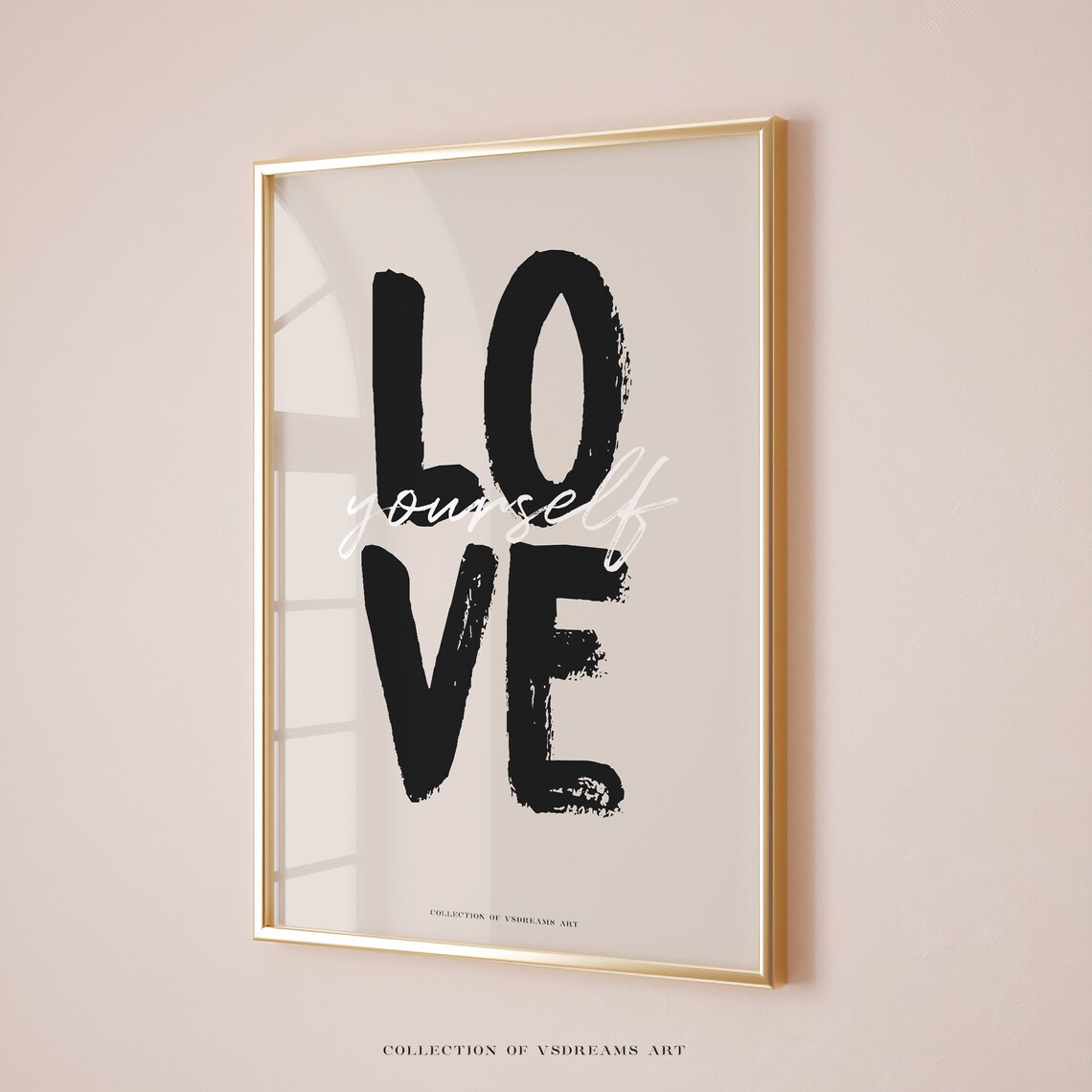 Love Yourself Black Brush Lettering Beige Neutral Minimalist Wall Art