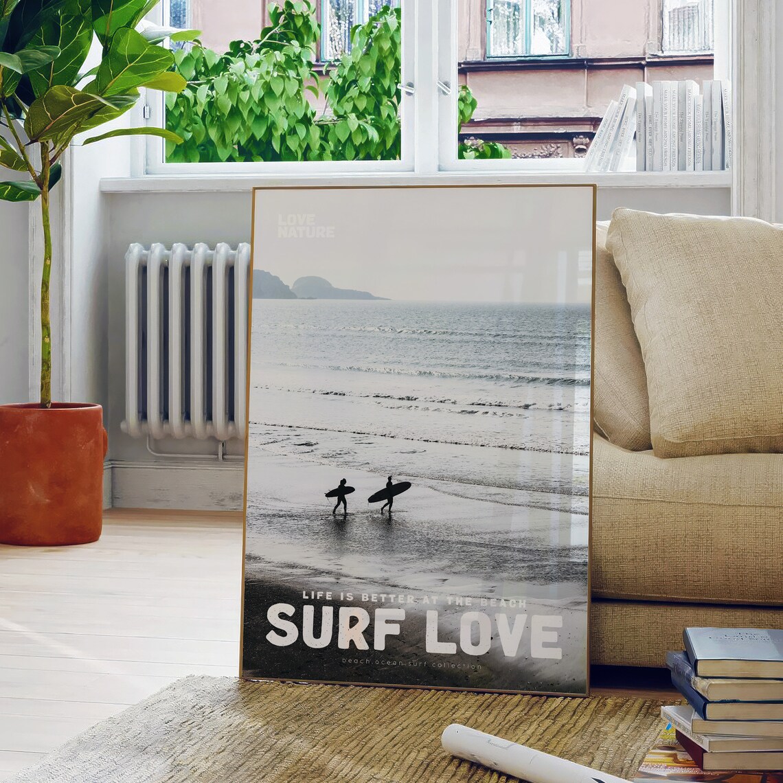 Surf Love Black And White Surfers Walking Shore Ocean Beach Poster - Image 5