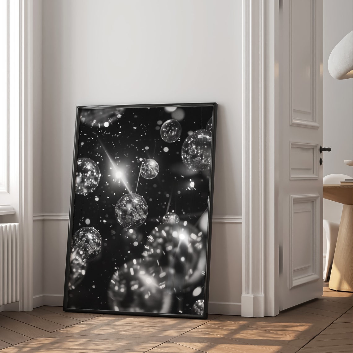 Disco Balls Hanging Confetti Black And White Glam Party Poster - Image 2