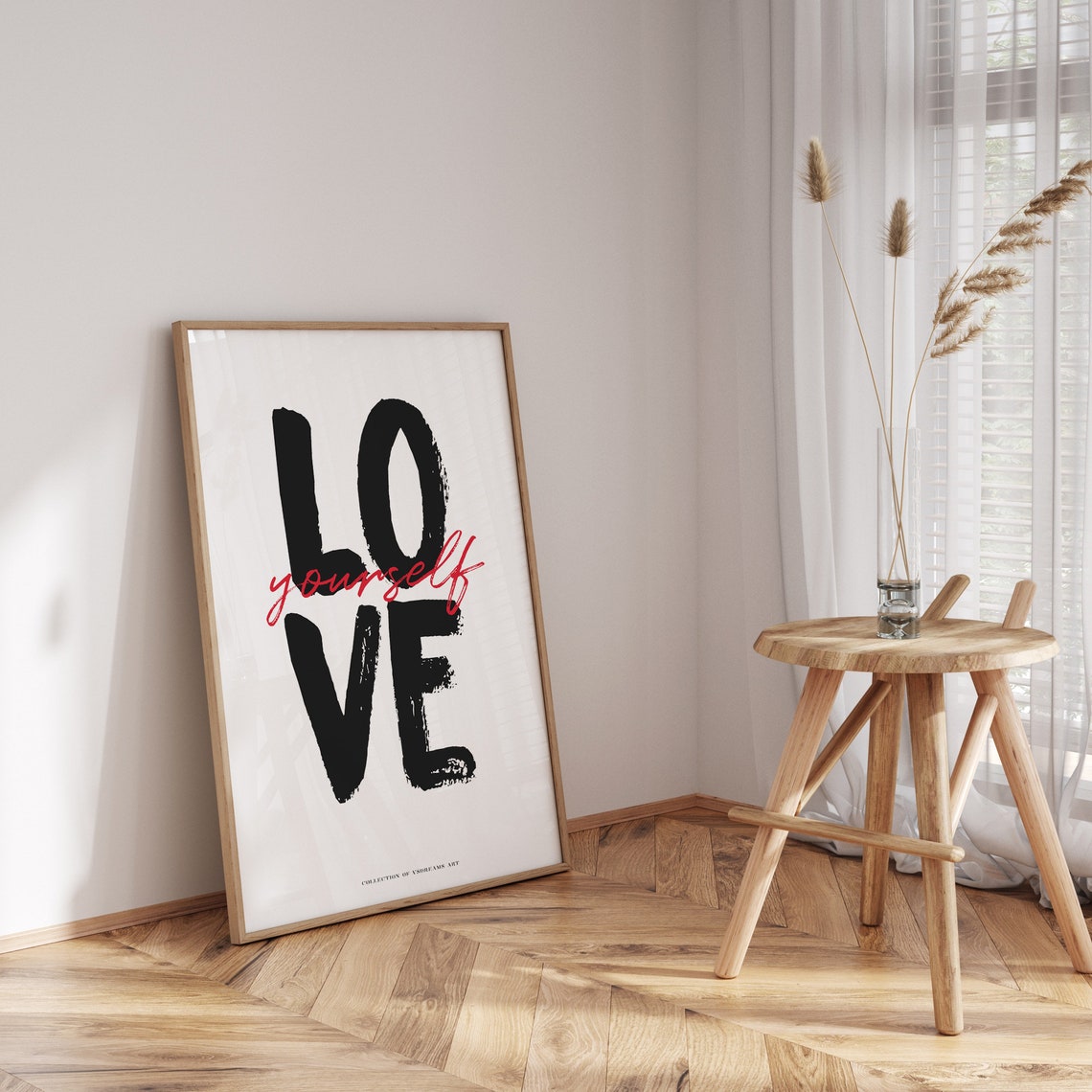 Love Yourself Black Brush Letters Red Script Affirmation Quote Poster - Image 3