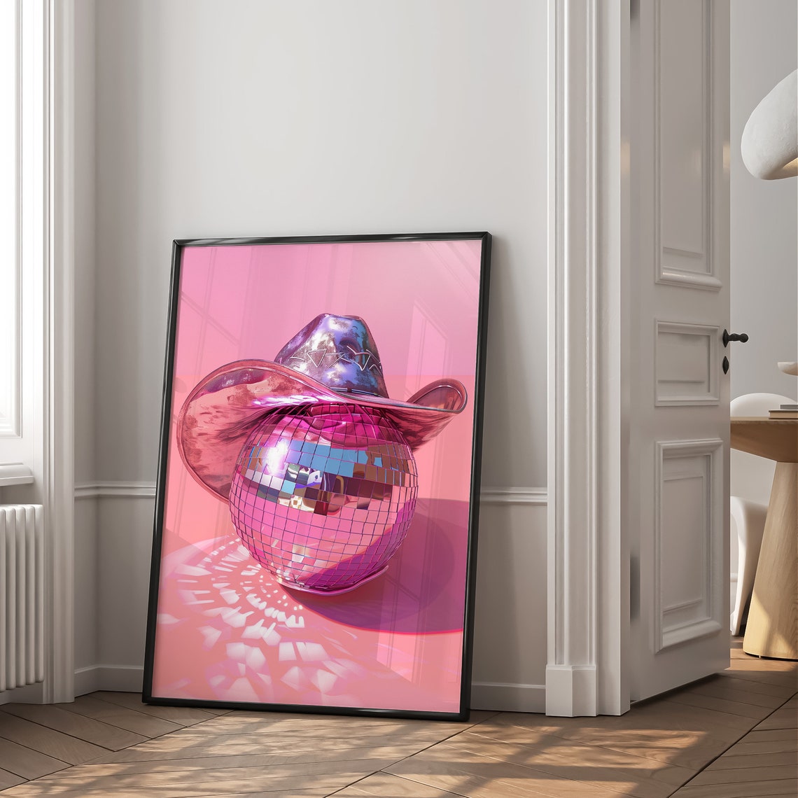 Coastal Cowgirl Disco Ball Print Coquette Wall Art Dopamine Decor Bar Cart Wall Art 70s Glamour Style Coastal Cowgirl Prints Cowgirl Hat - Image 2