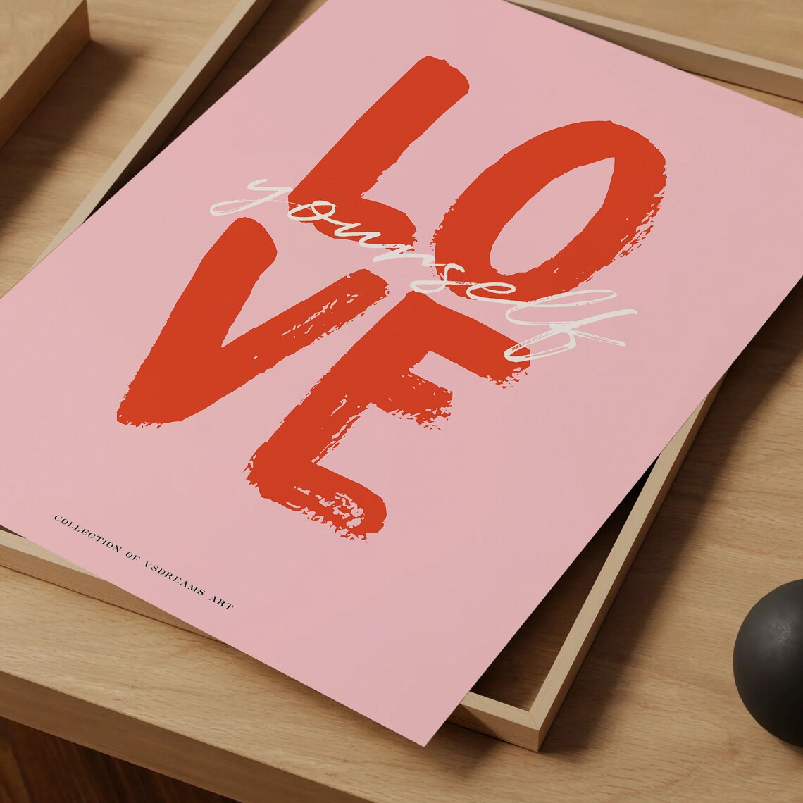Love Yourself Bold Red Brush Lettering Pink Minimalist Affirmation Poster - Image 4