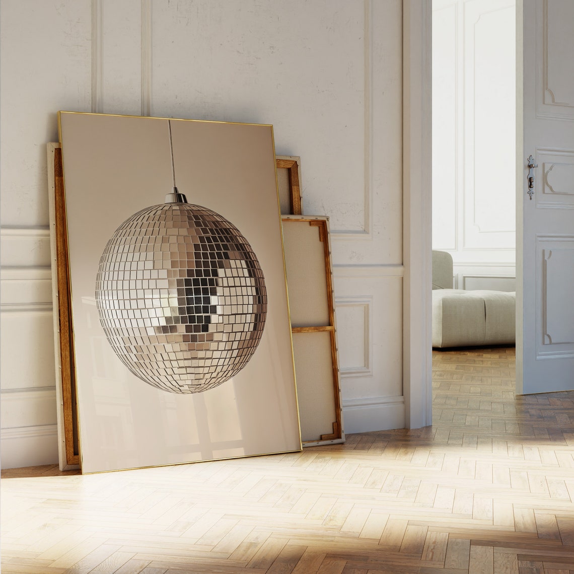 Gold Disco Ball Hanging Neutral Minimal Modern Sparkle Decor Poster - Image 4