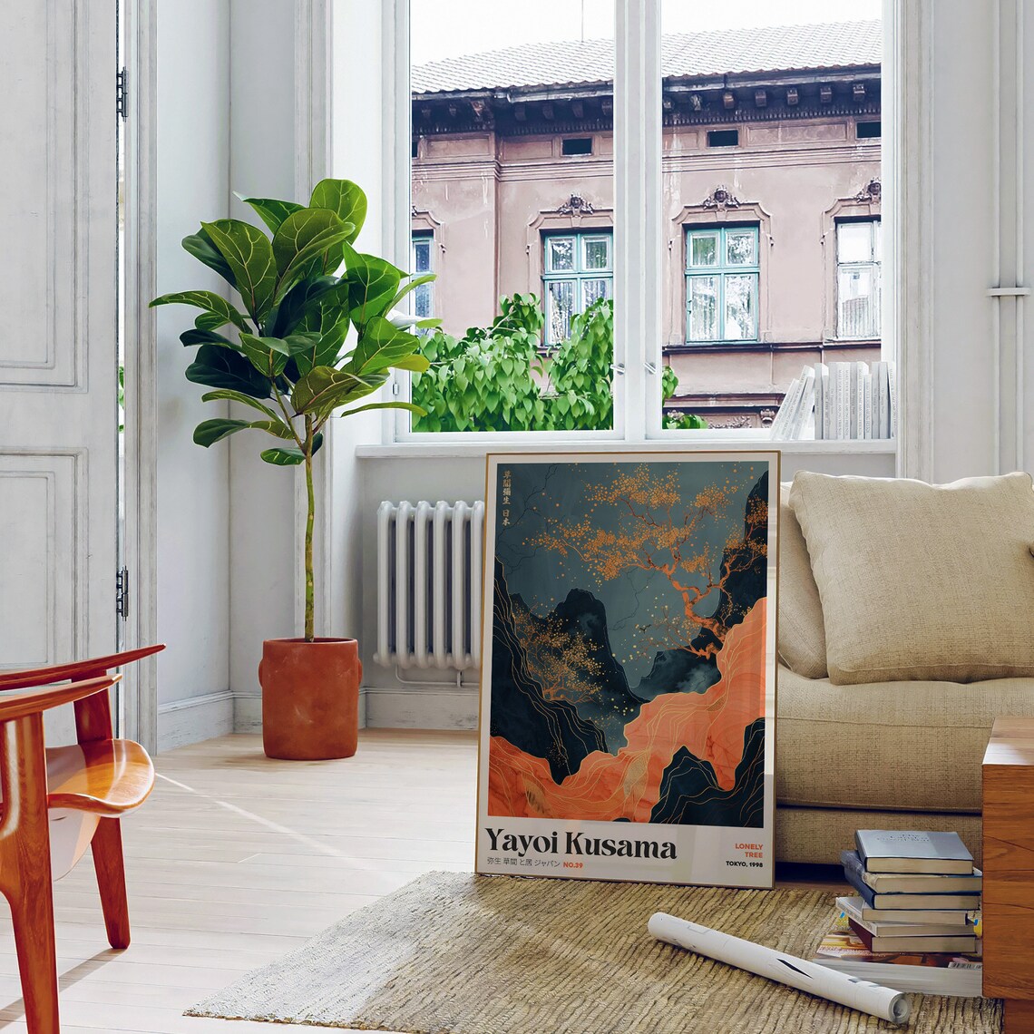 Coral and Night Blue Landscape Print, Yayoi Kusama - Image 2