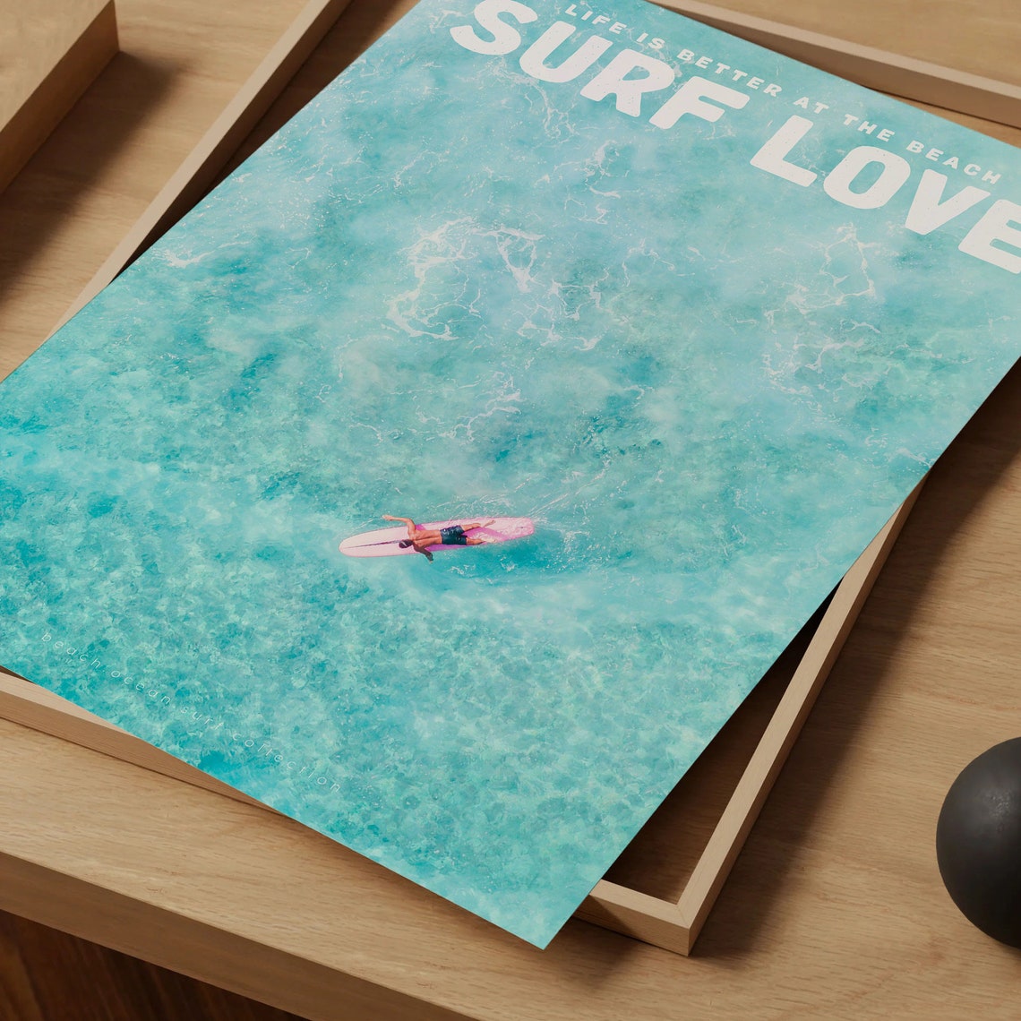 Surf Love Aerial Light Turquoise Sea Paddleboarder Ocean Poster - Image 4