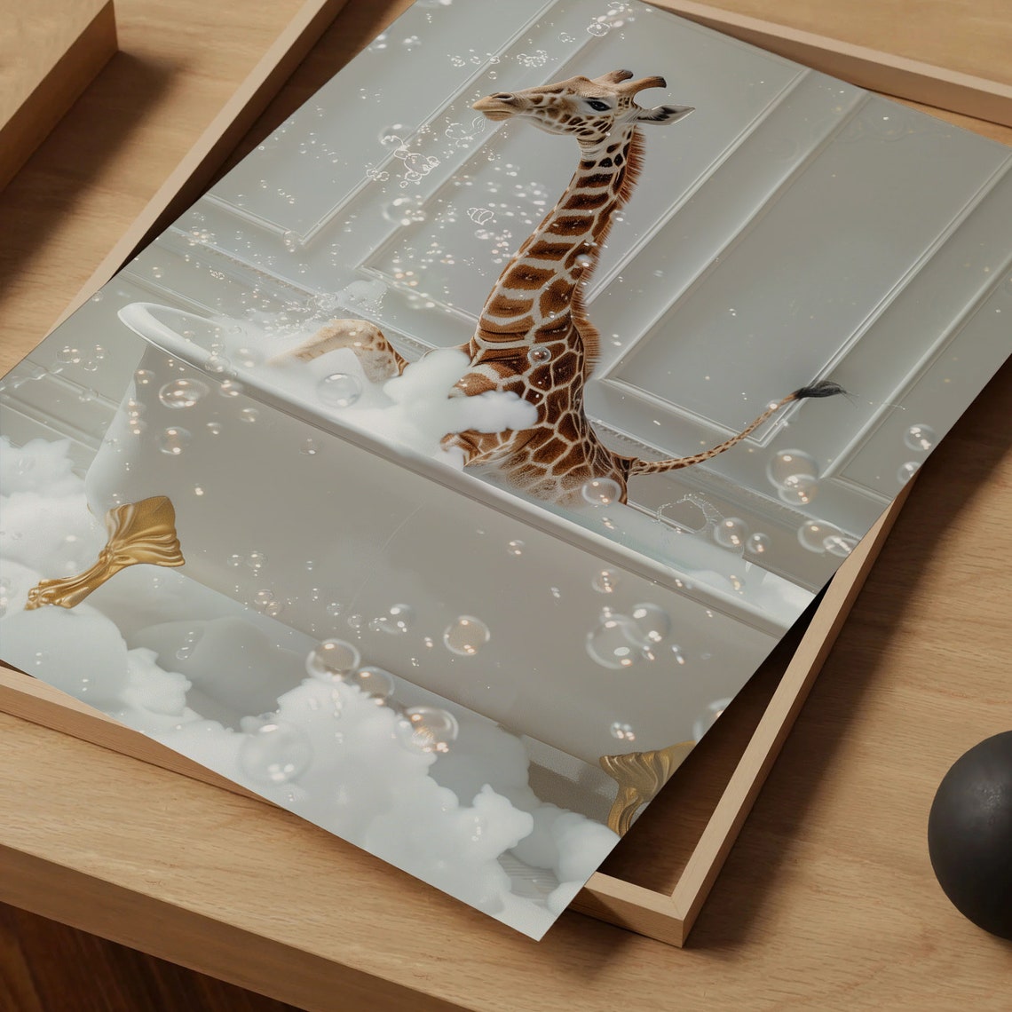 Funny Giraffe Splashing in Colorful Bubble Bath Bathroom Poster - Image 5