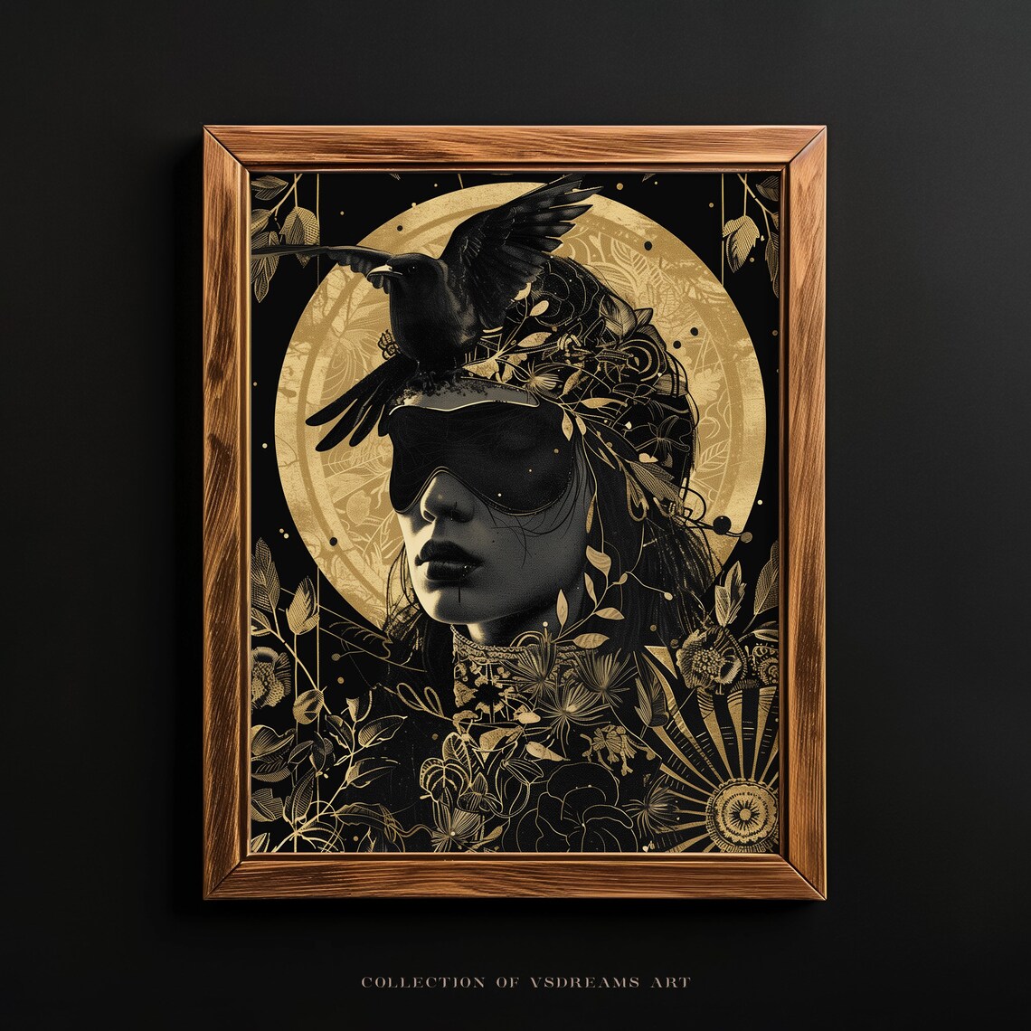 Masked Woman Raven Gold Art Nouveau Mystical Tarot Style Poster