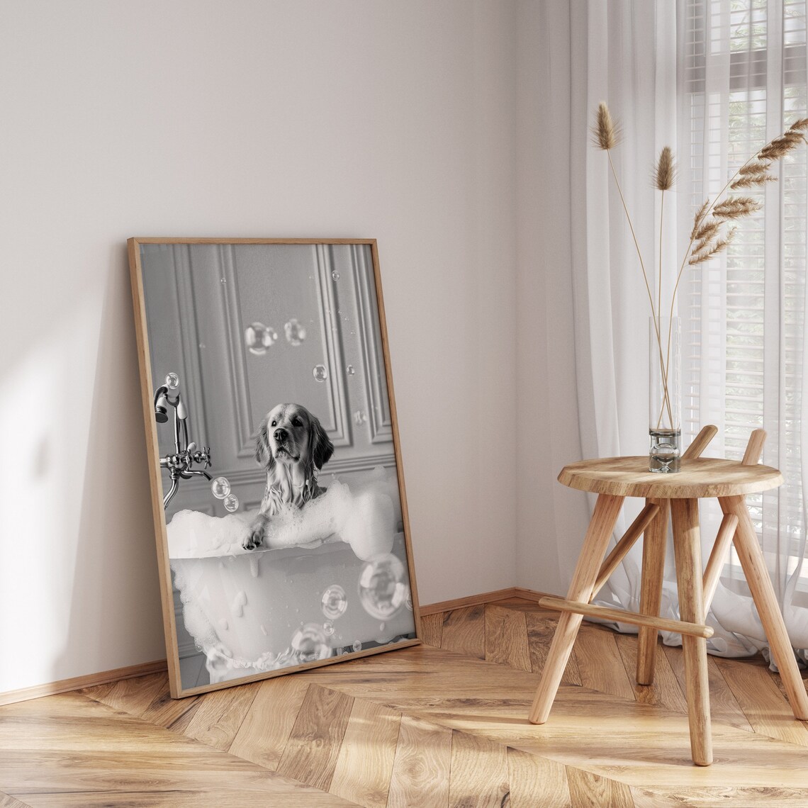 Golden Retriever In Tub, Bathroom Dog Art Print - Image 3