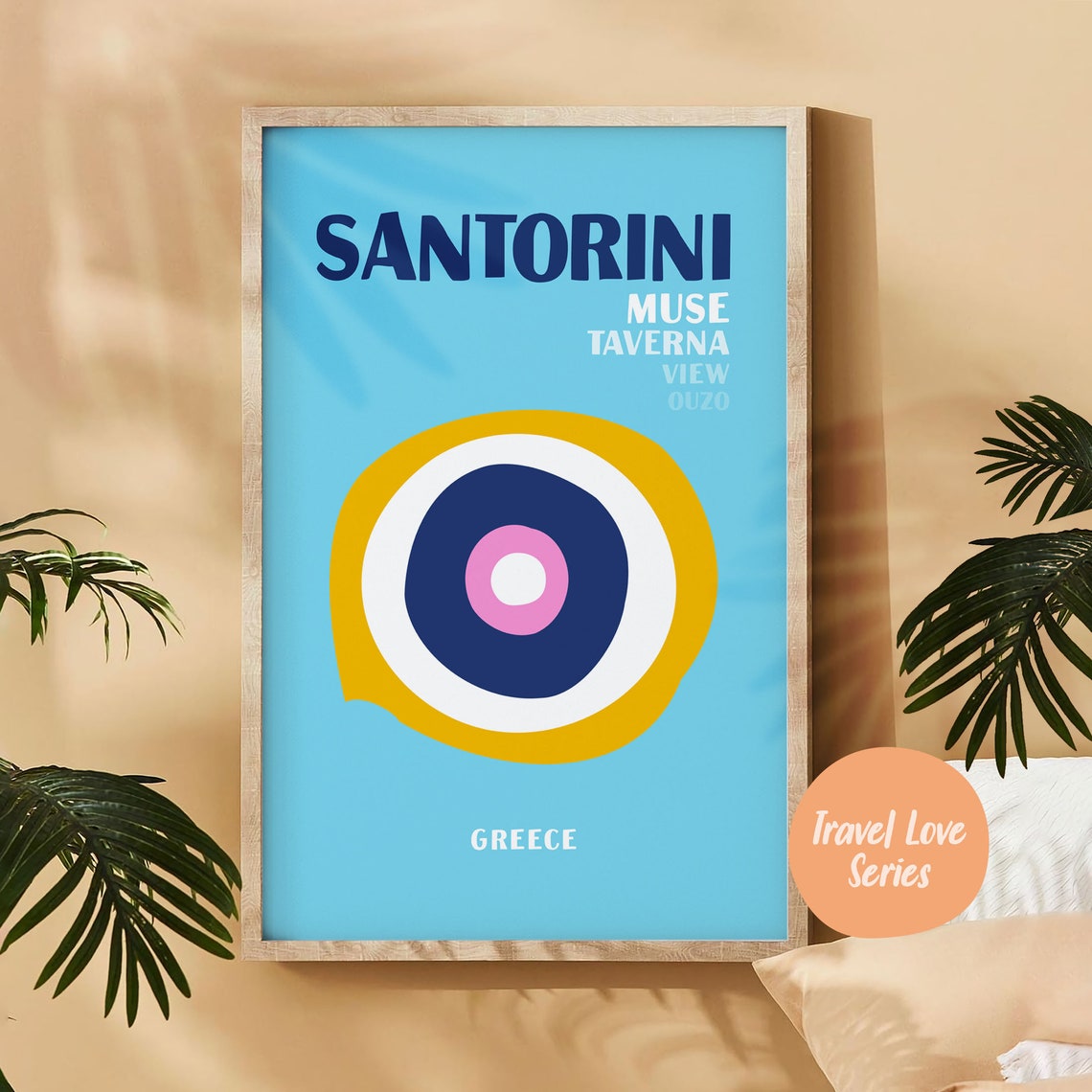 Santorini Greece Evil Eye Taverna Ouzo Blue Travel Souvenir Art Poster - Image 4