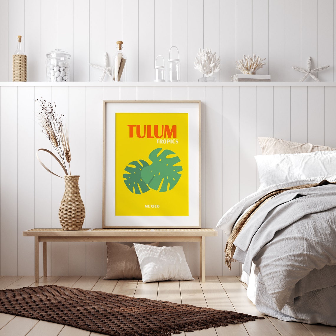 Tulum Tropics Mexico Yellow Monstera Leaf Bold Tropical Art Poster - Image 2